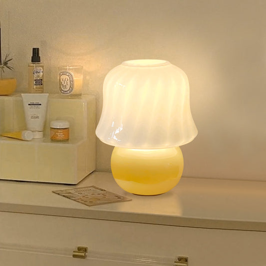 French Cream Handmade Glass Bedroom Bedside Decoration Mushroom Lamp